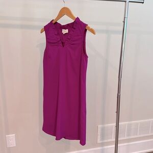 Purple, ruffle neck, shift dress